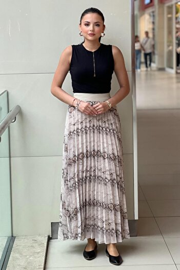 sentez giyim Synthesis Patterned Pleated Skirt