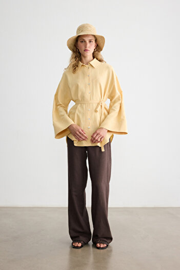 BE BLUE Butter Button Cotton Linen Shirt