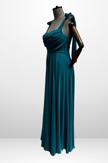 By Saygı Women's Degaje Collar Shoulder Tie Lined Plus Size Crepe Chiffon Long Dress