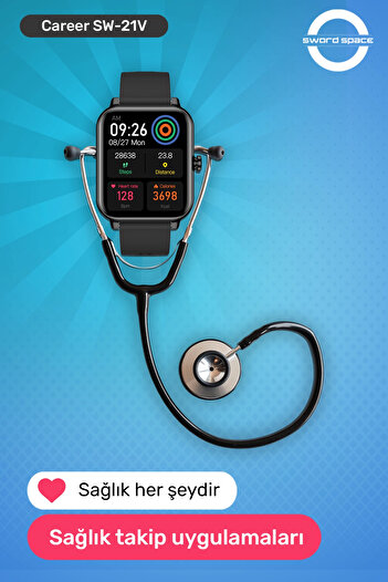 SWORD Career Akıllı Saat Bildirim,Sağlık,UykuTakibi,Spor,iOS&Android Uyumlu 44mm IP67 Uzun Pil Ömrü SW-21V
