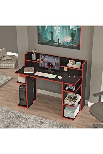 Yurupa Pantego 124cm Oyuncu Masası Gaming Çalışma Masası Siyah-Kırmızı PAN1-BK