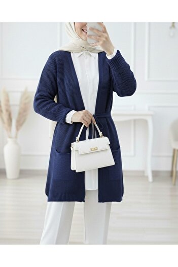 Modamorfo Gestrickte Strickjacke aus massivem Messing mit Schnürung – Indigo