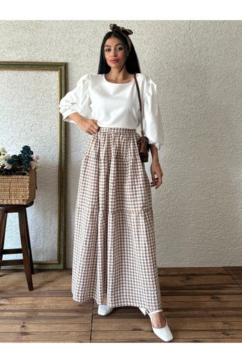 KÜÇÜĞÜM BUTİK Φούστα με στρώσεις - Καφέ Gingham