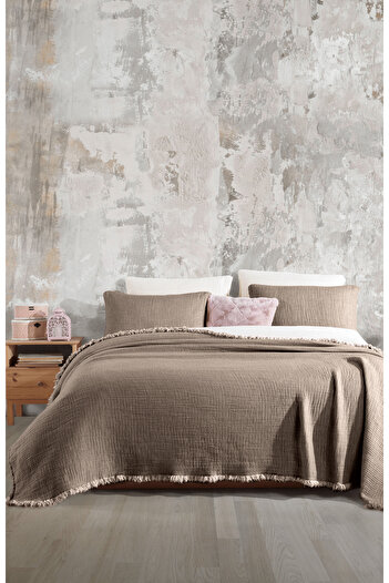 destinyhometex Brown 6 Layer Muslin Single 170x230 Quilt/1 Piece 50x70cm Pillow Case 6 Layer Multi Muslin