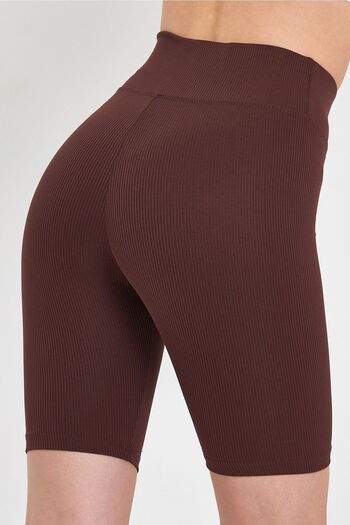 BANEGA Women's High Waist, Firming Brown Ribbed Biker Shorts, Short Tights