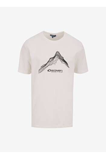 Discovery Expedition D5SM-TST3775 Beyaz Bisiklet Yaka Relaxed Baskılı Erkek T-Shirt