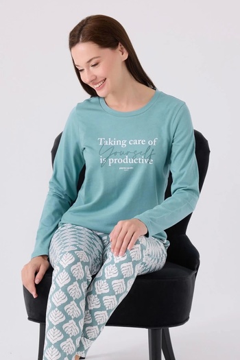 Pierre Cardin Kadın Mavi Uzun Kol Pijama Takım
