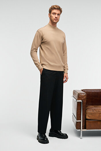 GRIMELANGE Quilla Men's Half Fisherman Basic Beige Sweatshirt