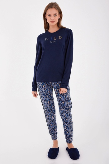 Pierre Cardin Wild Lacivert Kadın Uzun Kol Pijama Takım