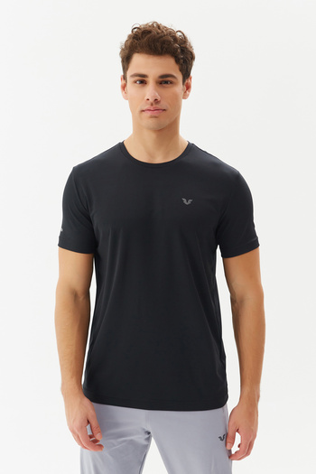 bilcee Men's Black Crew Neck Short Sleeve Sweat-Wicking Training Fitness Sports and Daily Fit T-Shirt 1332