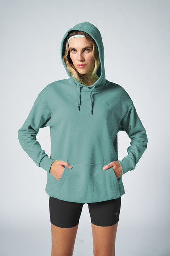 bilcee Women's Blue Hooded Kangaroo Pocket Cotton Sports Plain Sweatshirt 8785