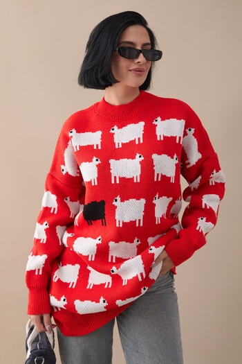 InStyle Lamb Pattern Knitwear Sweater - Red