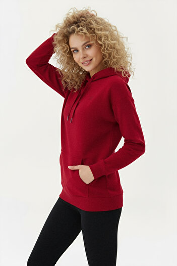 bilcee Claret Red Cotton Hooded Kangaroo Pocket Sports Sweatshirt 8785