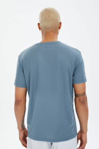 bilcee Men's Blue Crew Neck Short Sleeve Training Fitness Sports T-Shirt 1332