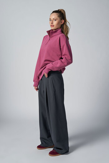 bilcee Peak Women's Plum Oversize Zippered Collar Sweatshirt 7012