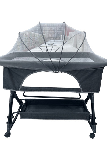 HOURS Foldable Baby Bed, Foldable Newborn Baby Bed, Baby Bed with Large Storage Basket with Mosquito Net