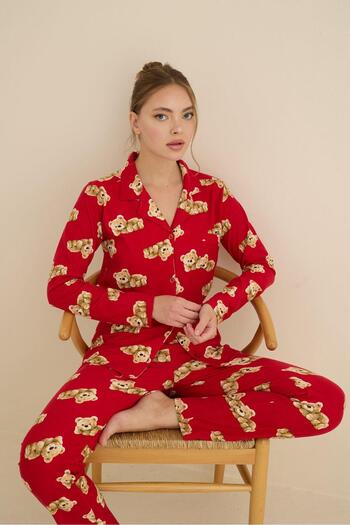 Mutlu City Women's Soft Fabric Buttoned Shirt Collar High Quality New Year Pajama Set 3026