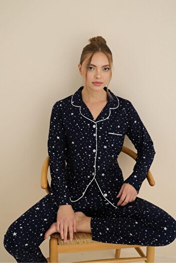 Mutlu City Kadın Soft Kumaş Düğmeli Gömlek Yaka Yüksek Kalite Yılbaşı Pijama Takımı 3026