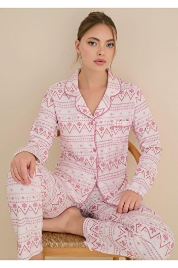 Mutlu City Kadın Soft Kumaş Düğmeli Gömlek Yaka Yüksek Kalite Yılbaşı Pijama Takımı 3026