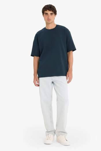 DeFacto Oversize Wide Fit Crew Neck Heavy Fabric Basic Plain Short Sleeve T-Shirt E9798Ax25Au