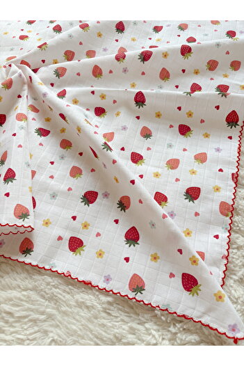 Cloudy Multi-Purpose Muslin Blanket, 28- Strawberry Swaddle Cover, 80X90 cm Baby, Newborn Blanket, Muslin