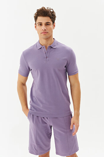 bilcee Men's Purple Cotton Basic Buttoned Polo Collar T-Shirt 8982