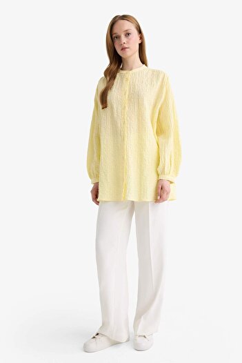 DeFacto Relax Fit Crew Neck Seersucker Textured Long Sleeve Tunic D4145Ax25Au