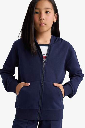 DeFacto Girls Basic Plain Hooded School Zipper Sweatshirt C8110A825Au