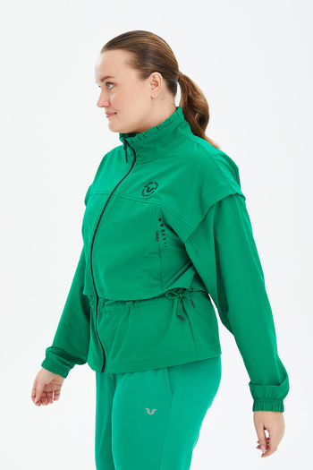 bilcee Women's Green Fashion Sports and Casual Zippered Sweatshirt Retro Jacket 0737