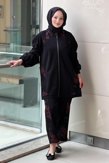 Ghisa Knitwear Collar Sequined Side Panel Cap Pants Set