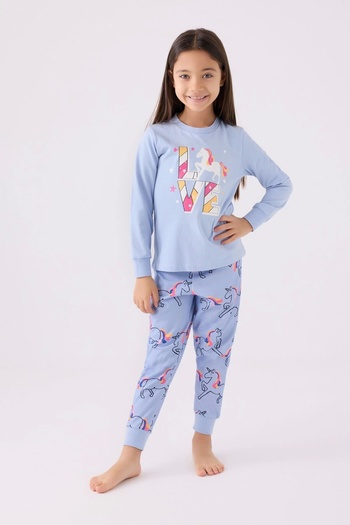 Rolypoly Set de pijamale albastre cu maneca lunga pentru fete