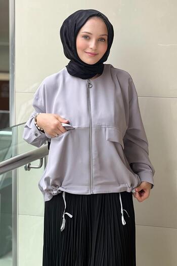 Ghisa Pocket Detailed Zippered Waist Drawstring Jacket