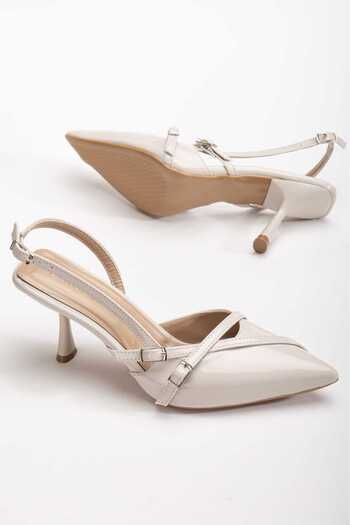 CHİCELLA Noya Beige Patent Leather Cross Strap Thin Heeled Shoes