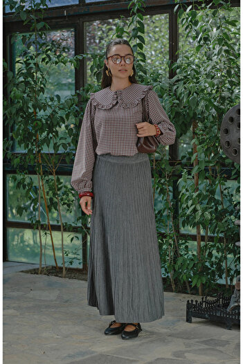 Fatma Atasoy Pleated Gray Knit Skirt