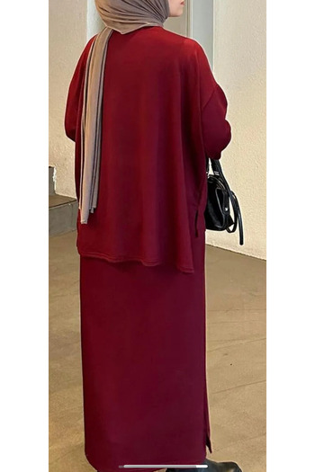 mor butik Women's Burgundy Skirt Suit