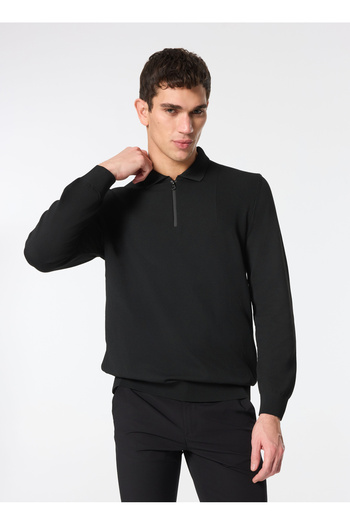 ALTINYILDIZ CLASSICS Standard Fit Regular Cut Zippered Polo Neck Dobby Knit Sweater,