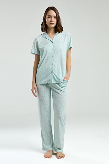 Pierre Cardin Women's Green Shirt Pajama Set