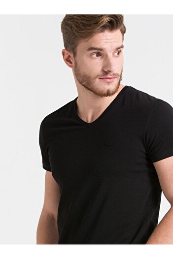 Ltb V-Neck Basic Slim Fit Black T-shirt