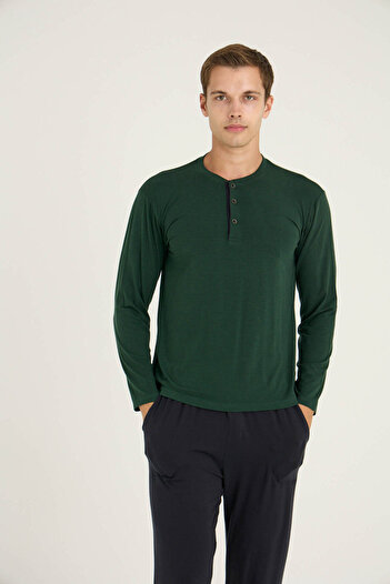 KLY Men's Midi Collar Pajama Set Comfortable Sleepwear 9220