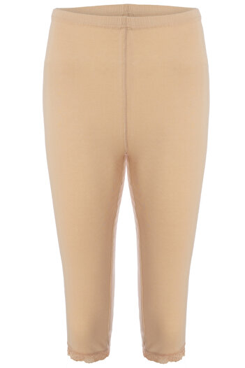 TOLIN Women's Lace Bermuda Capri - 100% Cotton, Nude, Tights 422