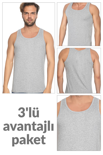 TOLIN Men's Undershirt - 3 Pack, Cotton, Gray Melange, Single Jersey 114