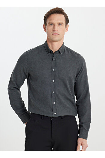 ALTINYILDIZ CLASSICS Slim Fit Buttoned Collar Anthracite Men's Shirt Ace202510303_Shirt Par Dy