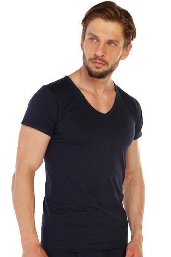 TOLIN Men's 100% Cotton Single Jersey V-Neck Navy Blue Undershirt 317