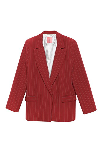 Quzu Stripe Detailed Blazer Jacket Burgundy