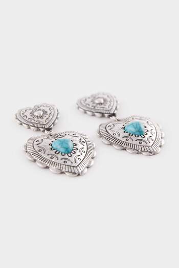 DeFacto Women's Blue Stone Dangle Heart Earrings E4527Axns