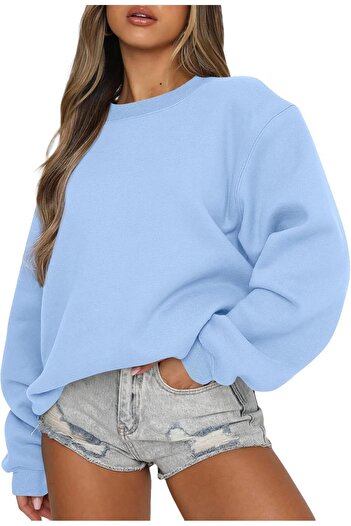 COMBİNE MİCHAİL Baby Blue Γυναικεία φούτερ Oversize Soft Crew Neck - Χοντρό ράστερ