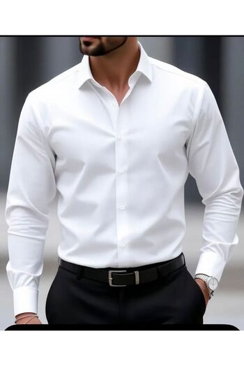 BENESSE Slim Fit Easy-Iron Απλό λευκό πουκάμισο Dacron
