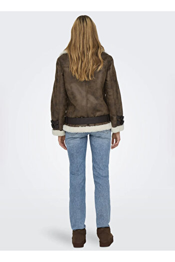 ONLY Ανοιχτό καφέ γυναικείο παλτό ONLOLYMPIA FAUX BONDED BIKER CC OT