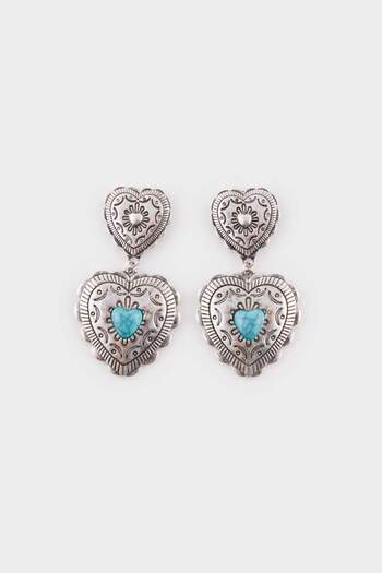 DeFacto Women's Blue Stone Dangle Heart Earrings E4527Axns