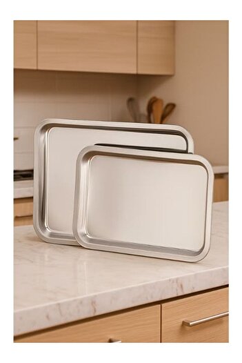 package home Set of 2 Stainless Steel Rectangular Serving Trays